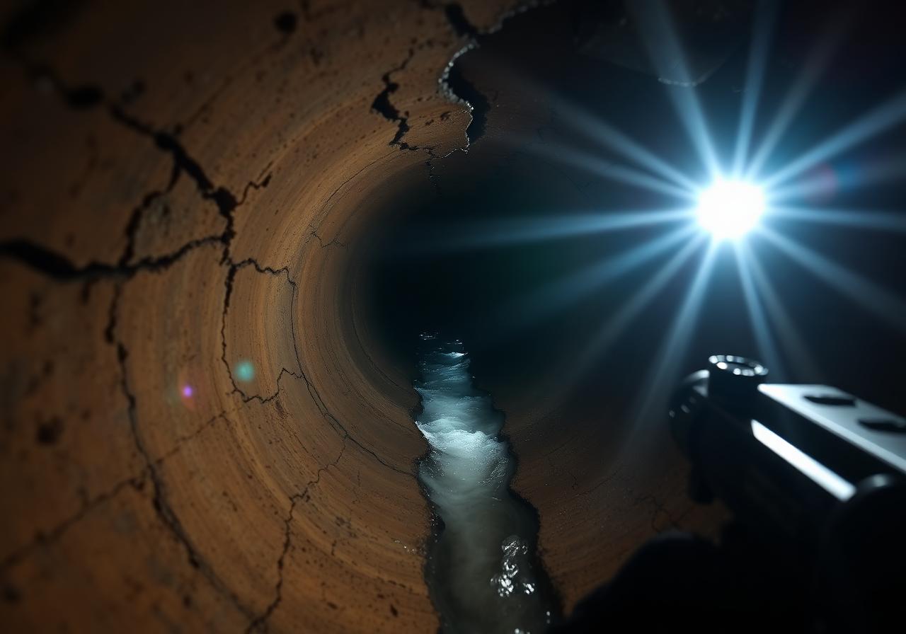 CCTV camera footage showing a cracked drain interior